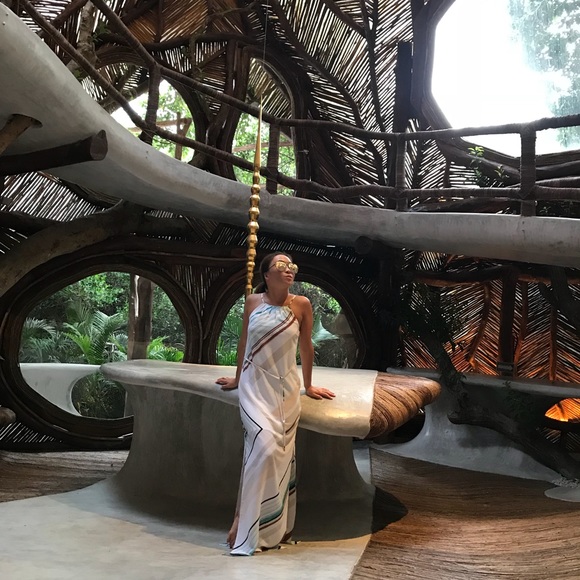 White long dress w/ Stripes PETITE - Picture 7 of 8